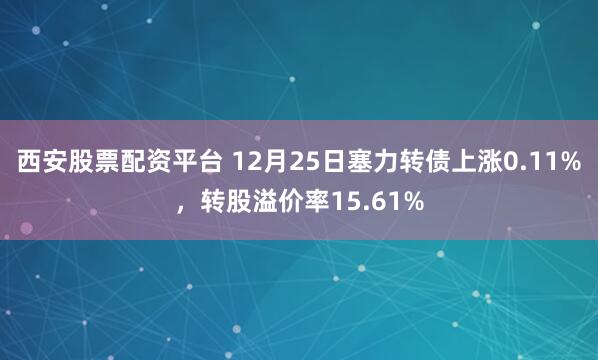 西安股票配资平台 12月25日塞力转债上涨0.11%，转股溢价率15.61%